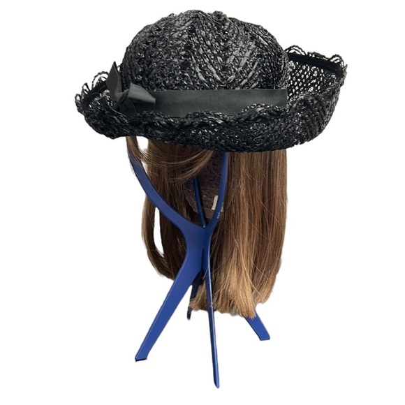 Vintage Church Hat Straw Black with Black Bow - Picture 1 of 10